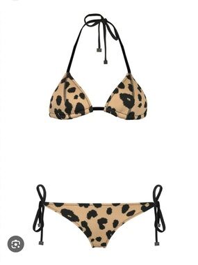 triangl swimwear Leopard Print Triangle Bikini with Black Ties